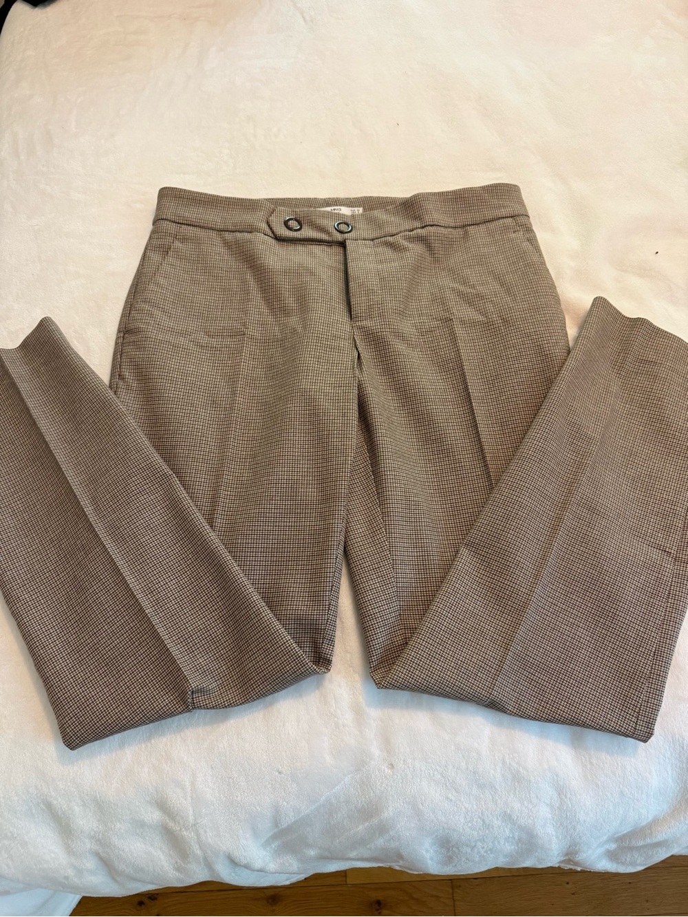 Mango Ankle Cropped Houndstooth Pants - Taupe